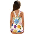 thumbnail image 2 of COEQINE Soft Stretchy Girls Bathing Suit, One Piece Bathing Suit with Skirt and Built-in Brief, U Neckline and V-Back Straps, for Active Girls 5-6 Year Olds, Colorful Artistic Floral, 2 of 8
