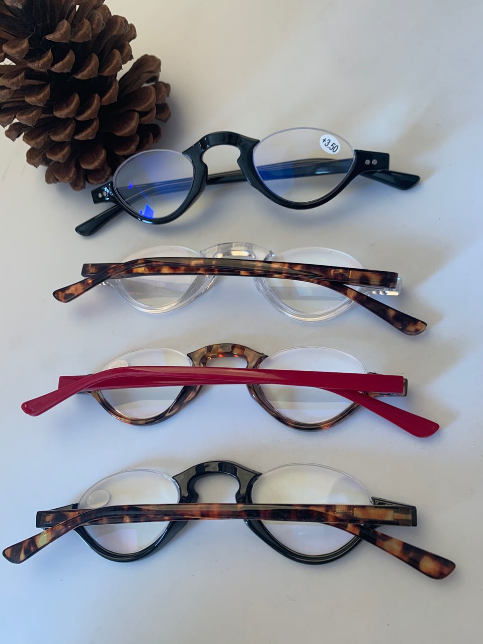 4 Pairs of Blue Light Blocking Half Rimless Black Reading Glasses for Women Men Half Moon Fashion Spring Hinge plastic Readers +2.00