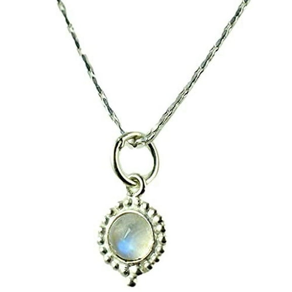 Navya Craft Rainbow Moonstone Round 925 Sterling Silver Handmade Women Pendant Chain Necklace