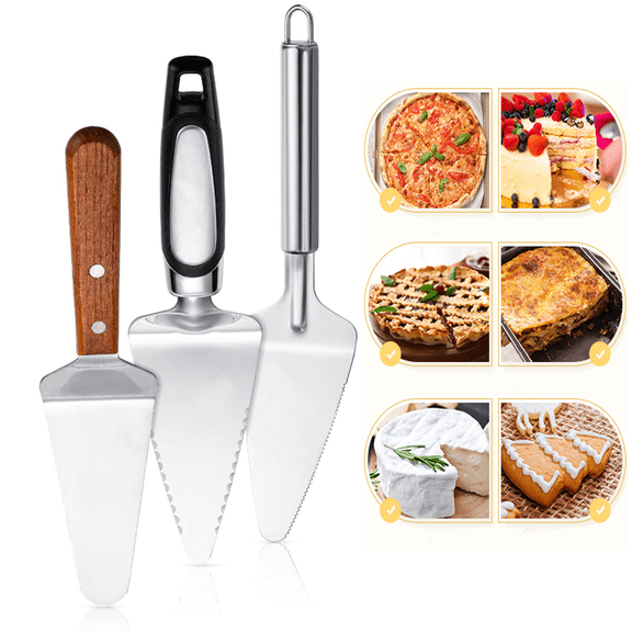 3 Pieces Pie Server Set Stainless Steel Pie Spatula Serrated with Comfortable Handle, Easy to Grip for Cutting and Serving Desserts Pizza and Cake