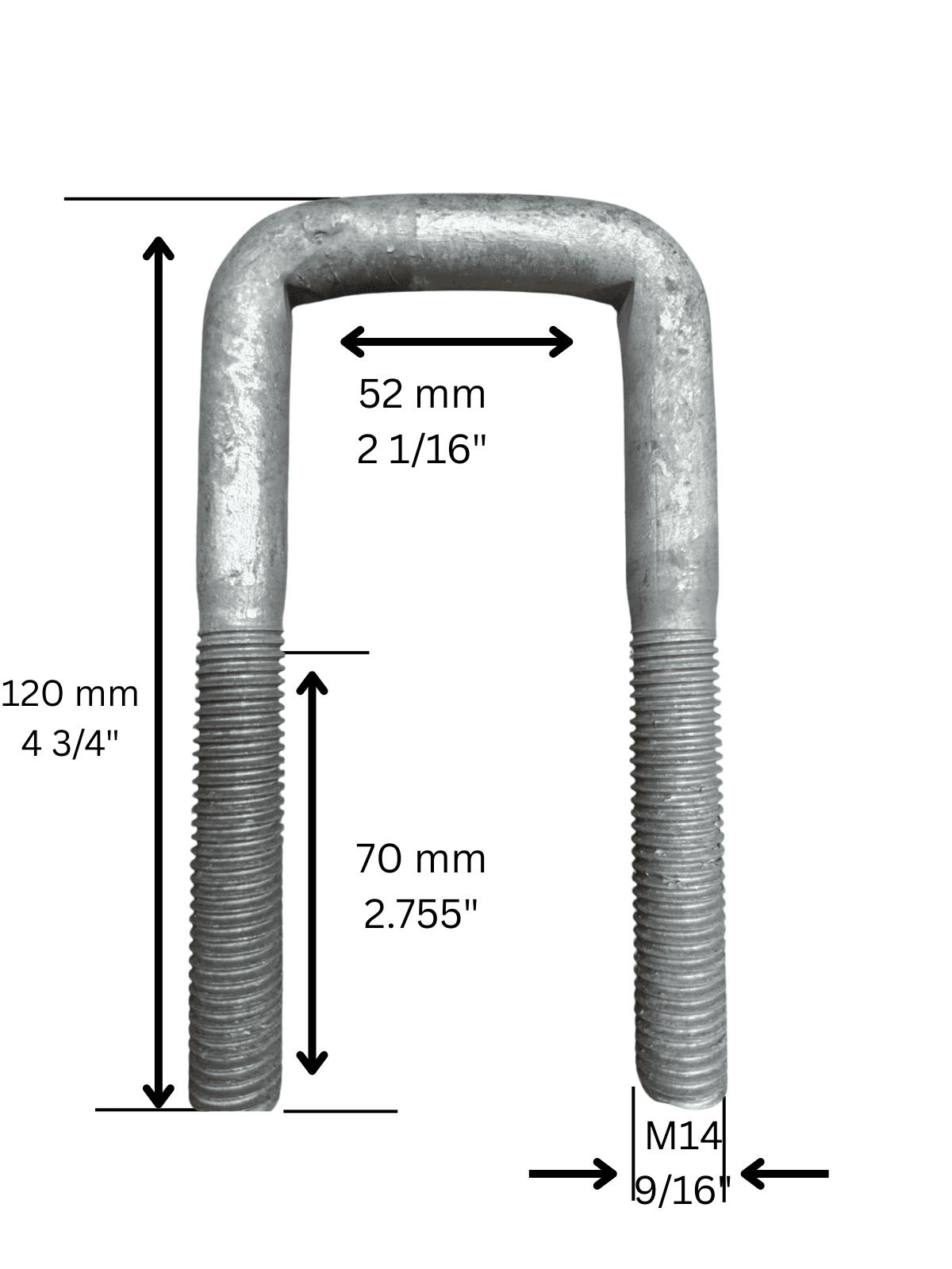 4 TRAILER STEEL U-BOLTS 2 1/16" SQUARE AXLE SPRING M14 U-BOLT 9/16" X 4 ¾” 1000303