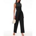 thumbnail image 2 of Vine Womens Summer One Piece Jumpsuits Dressy Casual Outfits Sleeveless Mock Neck Wide Leg Pants Rompers With Pockets, 2 of 7