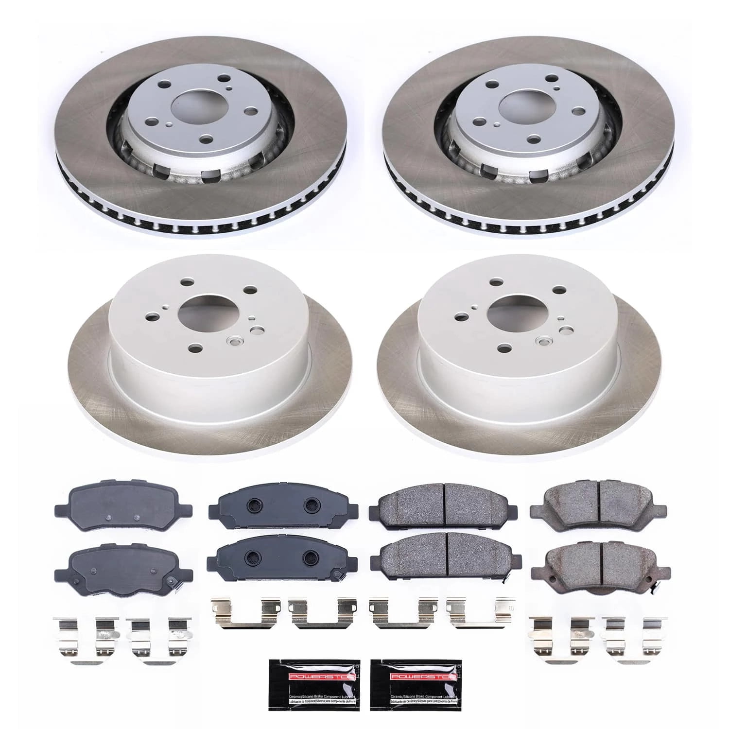 PowerStop Front and Rear Semi-Coated Rotor and Low-Dust Ceramic Brake Pad Kit SC5866