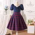 thumbnail image 2 of TOOYOU Girls Summer Outfit Sets Color Block Plaid Skirt With Knot V Neck Short Sleeve Top Outfit Set Girls School Uniform Sets Size 10 Years Blue, 2 of 9