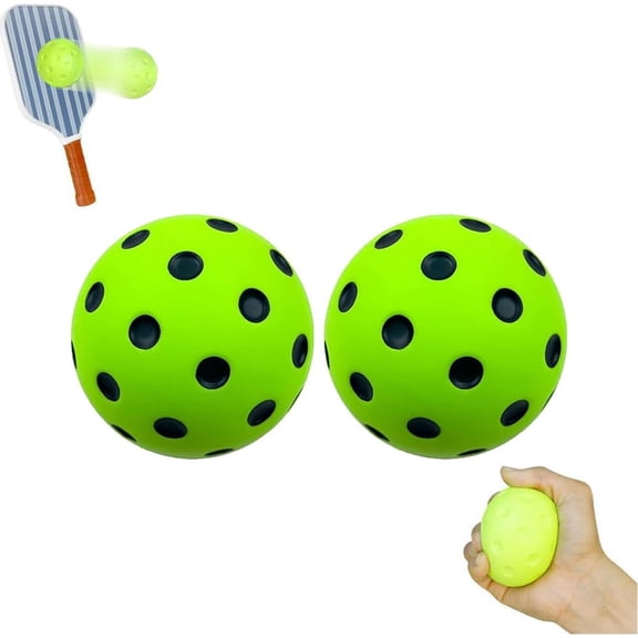 QenASHaing 2Pcs Quiet Pickleball Balls,Silent Foam Pickleballs for Indoor and Outdoor Practice,Noise Reducing Soft Pickleball Practice Balls with 40 Concave Holes