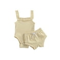 thumbnail image 3 of Qiylii 2 Pcs Baby Girl Solid Color Clothes Set, Ruffled Sleeveless Romper+Shorts, 3 of 8