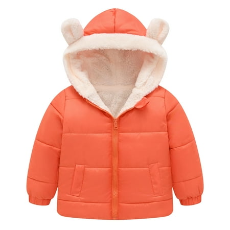

Dr.Eam Infant Down Long Sleeve Hoodie Coats Toddler Boys Girls Winter Coat Bear Ears Hooded Jacket Wear Fleece Thicken Windproof Zipper Warm Outwear Outerwear Tops Boys Girls Orange 18 M-24 M