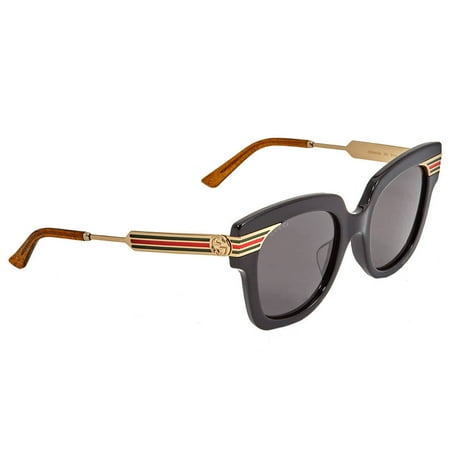 Gucci GG0281SA-001 Black Gold Square Grey Gradient Lens Women's Sunglasses