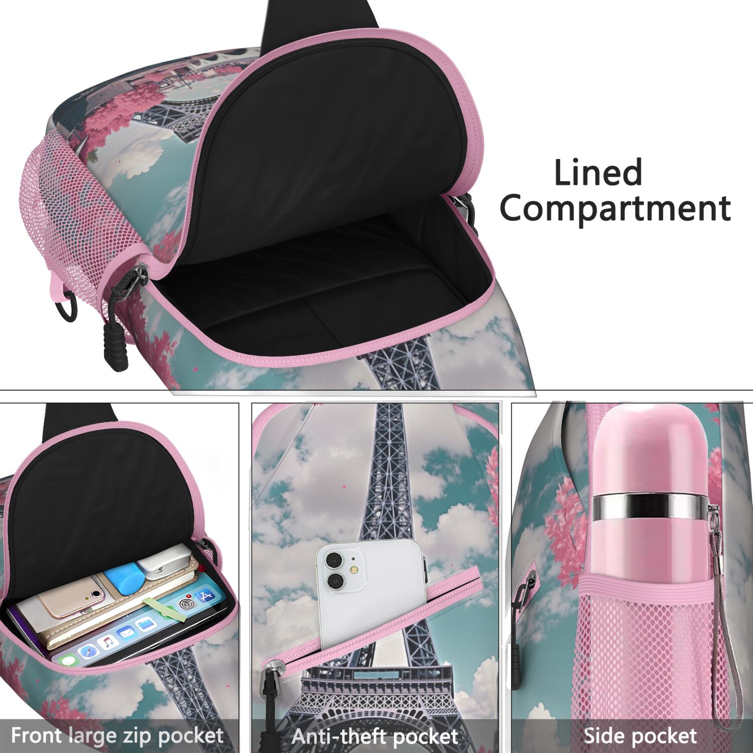 Casual Sling Bag Trendy Sling Backpack Paris () Travel Backpack Casual Bag for Women Men