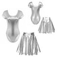 thumbnail image 3 of vastwit Women's Shiny Metallic Gymnastics Dance Leotard with Flared Mini Skirt Silver S, 3 of 4