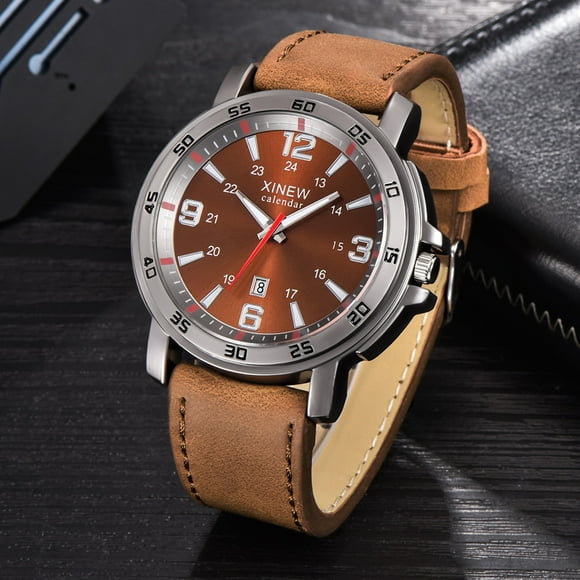 EGNMCR Men's Quartz Watch Fashion xinew Men Sports Date Analog Quartz Leather Stainless Steel Wrist Watch watch
