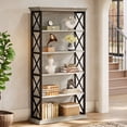 thumbnail image 3 of Finmind 71-inch Tall Bookshelf, 6-Tier Industrial Bookshelves and Bookcases, Freestanding Display Shelves for Living Room, Bedroom, Gray & Black, 3 of 7