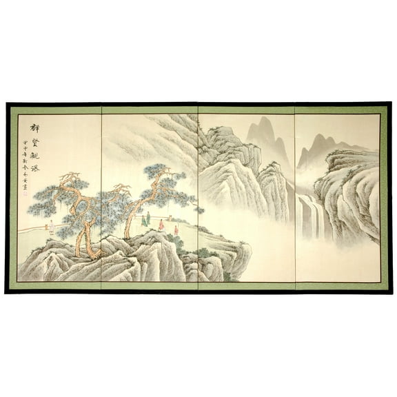 6ft. Long Handpainted Chinese Silk Wall Art Screen - Mountain Landscape
