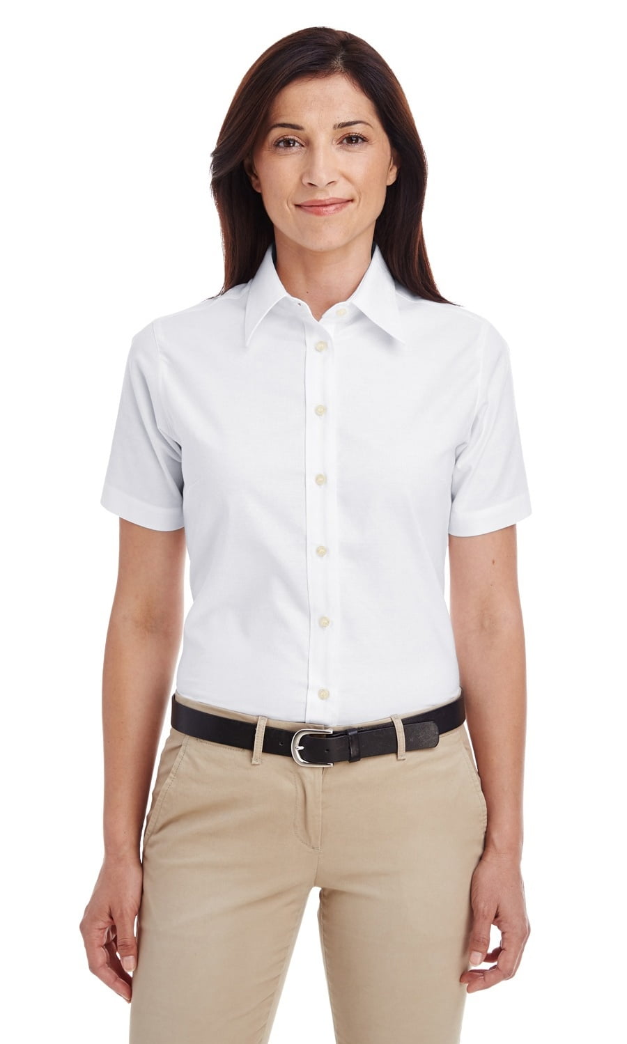 The Harriton Ladies Short Sleeve Oxford Shirt with Stain-Release ...