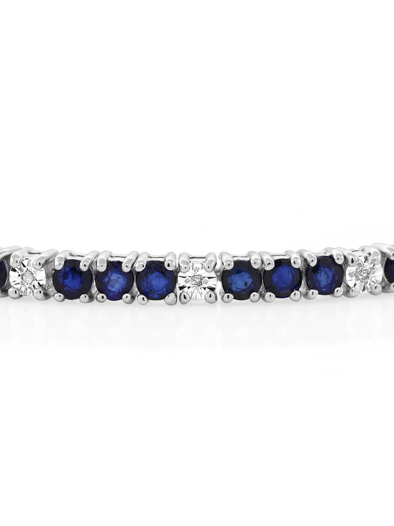 Blue Sapphire & White Diamond 925 Sterling Silver Adjustable