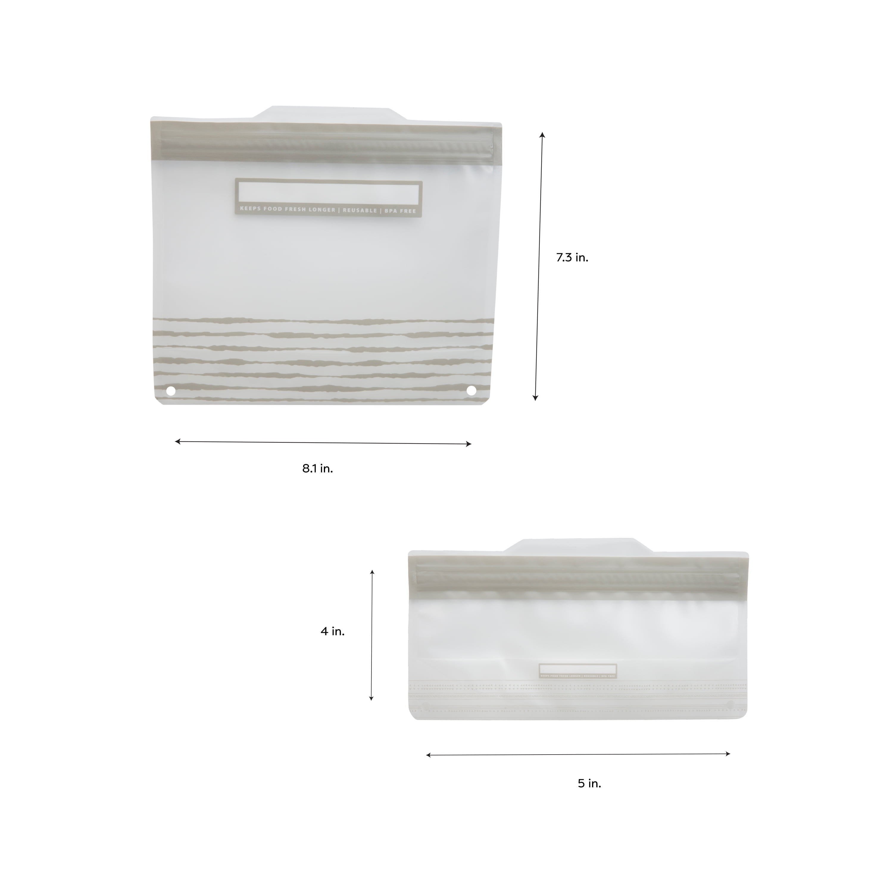 Kitchen Details 6 Piece Set Plastic Reusable Sandwich and Snack Bags, Gray