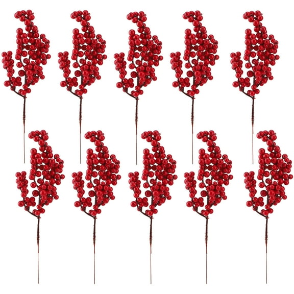 YINKUU 10pcs Christmas Red Fruit Sticks Simulation Red Berry Christmas Decoration Artificial Fruit Foam Red Fruit 22cm