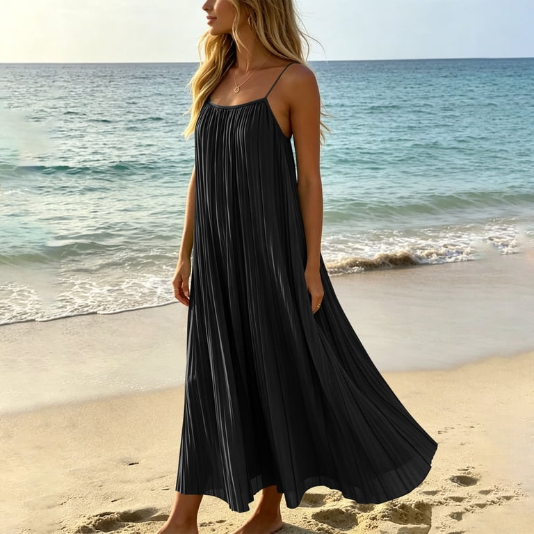 black spaghetti strap dress flowy QYHT Corset Dress Elegant Spaghetti Strap Bustier Midi Dress Flowy Pleated Hem Low Cut Prom Dresses with Pockets (US, Alpha, Large, Regular, Regular, Black) at Amazon Women's Clothing store