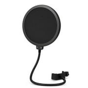 Microphone Pop Filter for Mic Shield Spit Guard, Audio Screen Dual Mesh Mask Foam w/ Goose-Neck Swivel Mount Stand for Professional Singing Recording & Broadcast (6 inch, Circle, Black)