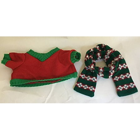 Medium 12 -15 Tall Plush Toy Character Holiday Christmas Sweater & Scarf Red Green Doll Clothing