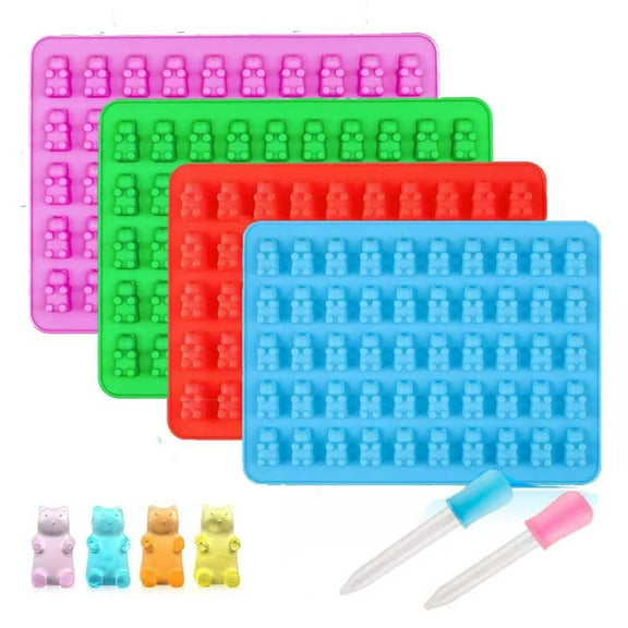 3U Silicone Gummy Bear Candy Molds Silicone Non-stick Gummy Molds with 2 Droppers
