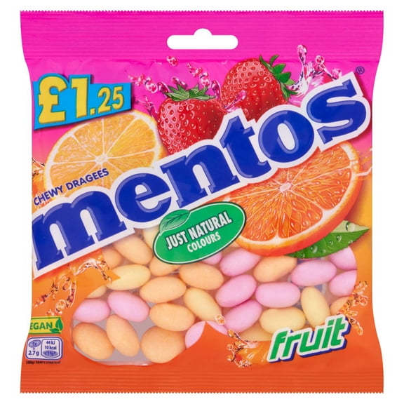 Mentos Chewy Dragees Fruit 135g (pack of 12)