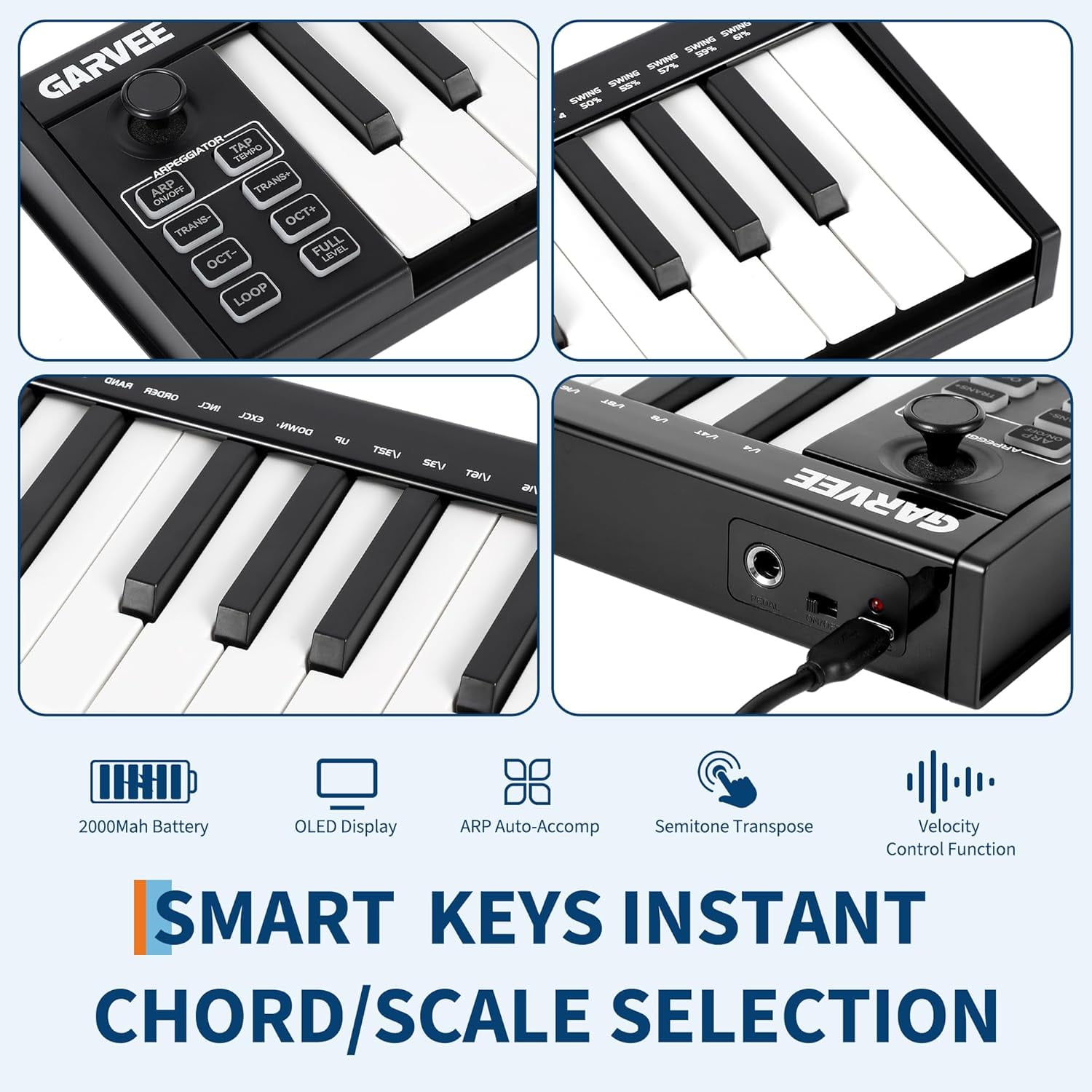 25-Key USB MIDI Keyboard Controller with 8 Drum Pads & OLED Display, DAW Integration, Beat-Making & Music Production Tool, Black