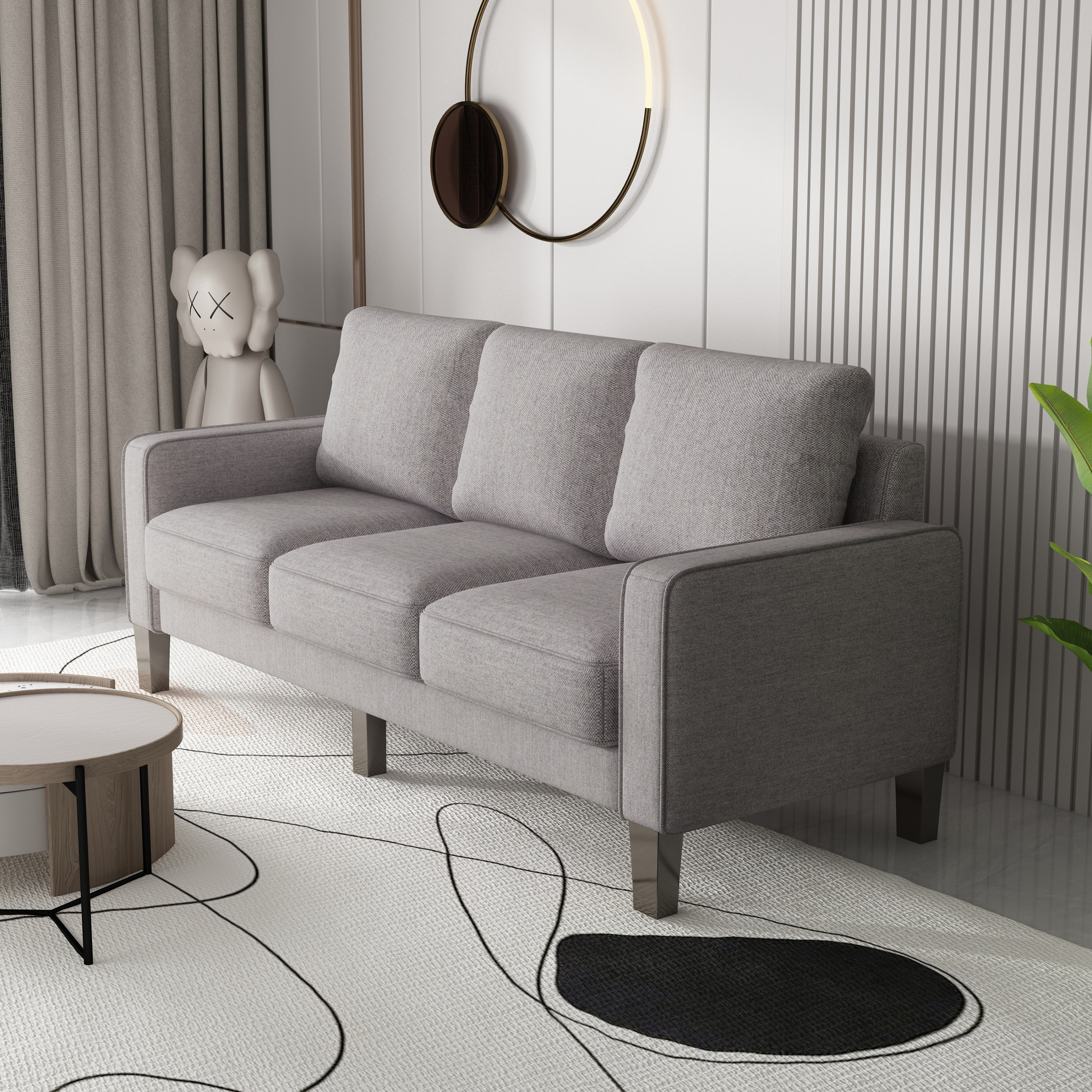 DEALTOPS Modern Sectional Sofa Couch Upholstered Sofa Storage Couches 3 Seater Sofa Chair for Living Room - Light Gray