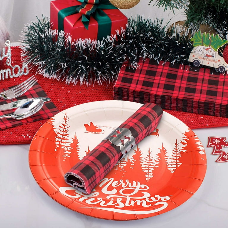 Qnjujn 10-Pack Christmas Paper Plates Holiday Disposable