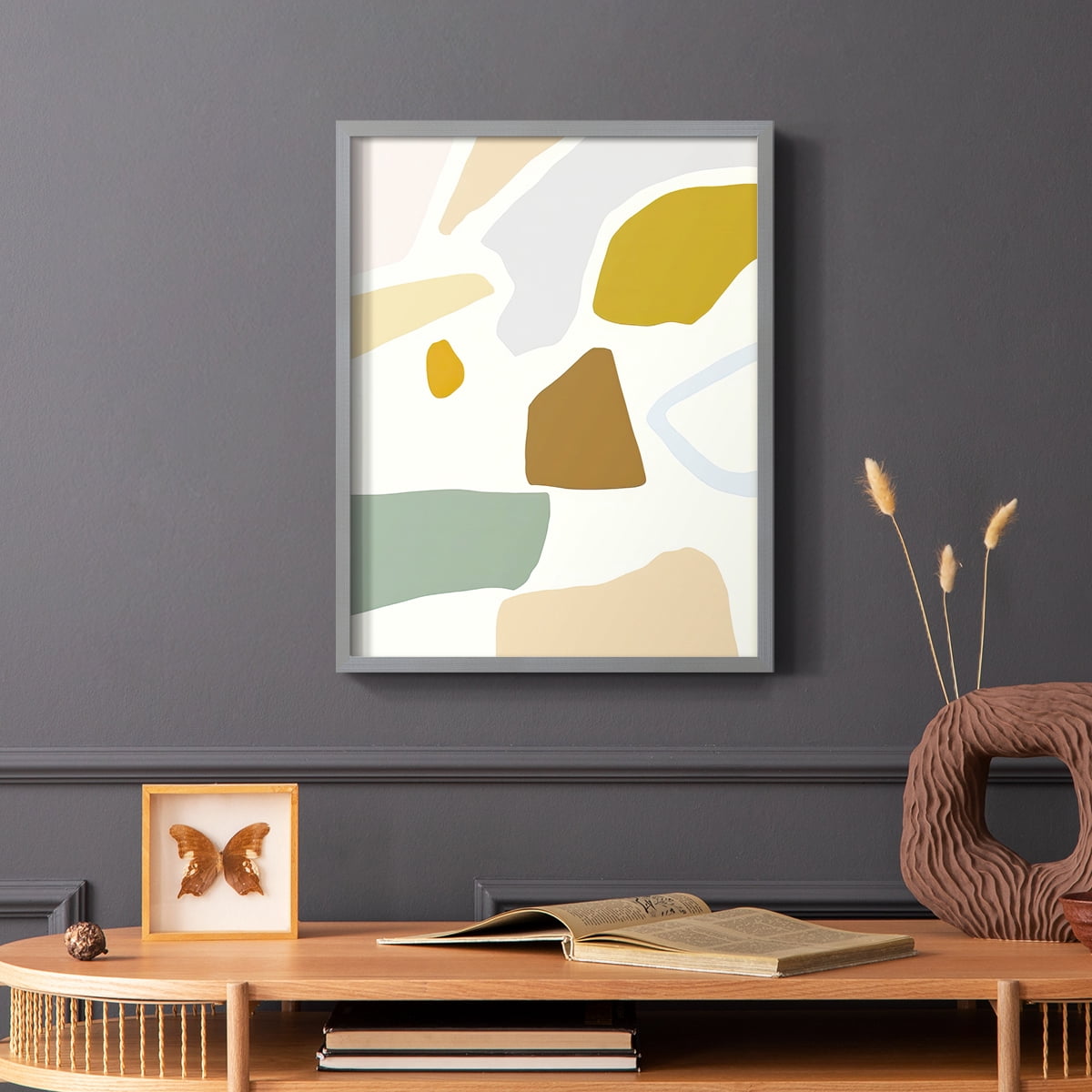 Pastel Splotches II Framed Print in Gray Solid Wood Framed Print No Nail Hanging