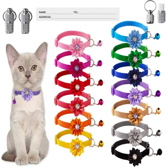 13 Pack Cat Collars with Bells, Puppy Id Collars, Adjustable 7.5-12.6 inch Breakaway Nylon Kitten Collar with Name Tag, Cat Collar for Girl Cats Male Cat (13 Colors & 2 ID Tags)