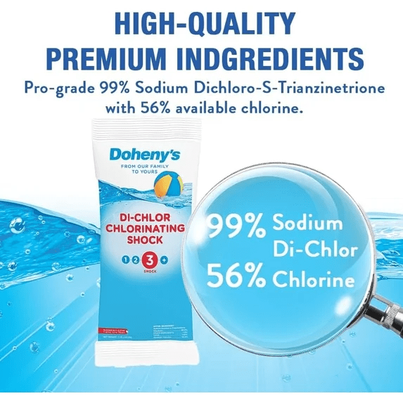 Doheny’s Di-Chlor Granular Chlorine, 10 lb Bucket, 56% Stabilized Chlorine, 99.5% Sodium Dichlor, Fast-Dissolving 3-in-1 Pool Sanitizer, Shock and Algaecide, Calcium-Free Formula