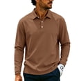 thumbnail image 2 of Vxararl Mens Golf Polo Shirts Long Sleeve UPF 50+ Performance Lightweight Business Casual Classic Collared Golf Shirts Light Brown L, 2 of 9