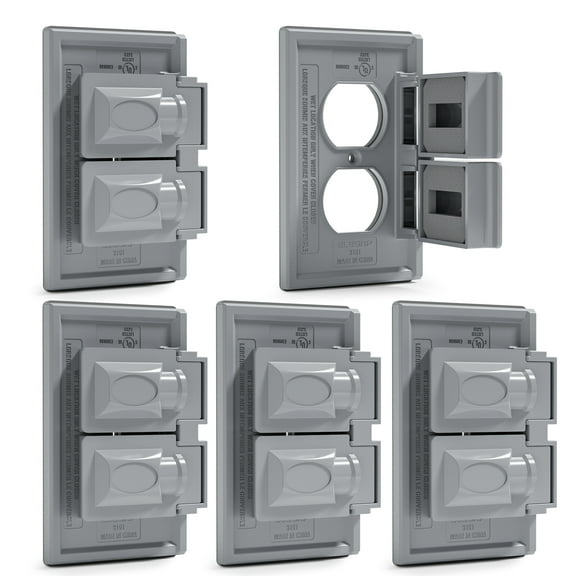 ELEGRP Horizontal Outdoor Cover for Duplex Receptacles, 2-Hole Weatherproof Wall Plate, Outdoor Electrical Outlet Cover, Standard Size 1-Gang 4.55” x 3.02”, Thermoplastic, 5 Pack, Grey