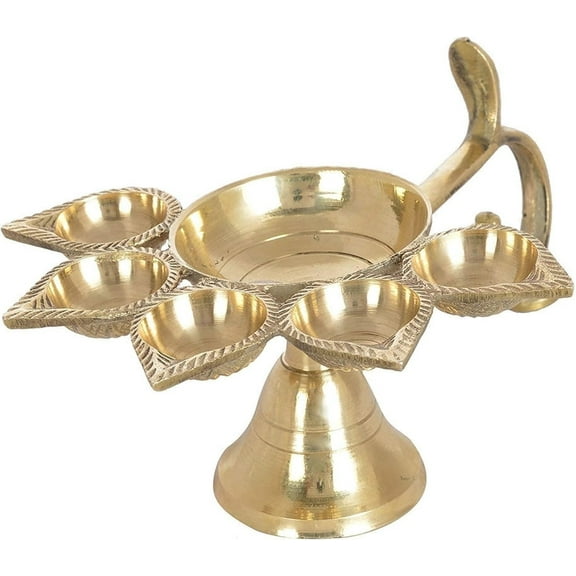 RATAN ENTERPRISES Brass Panch Aarti Lamp Pancharti Diya Oil Lamp Panch aarti Jyoti Puja Diya Stand Aarti Diya Temple Pooja Gifts Décor