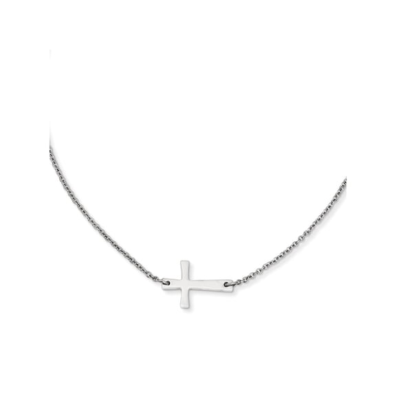 Chisel Stainless Steel Polished Sideways Cross  Necklace