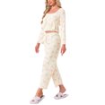 thumbnail image 4 of Womens Cami Pajama Set Tank Top Long Pants Long Sleeve Cardigan 3 Piece Loungewear Sets XS White and Pink Bow, 4 of 5