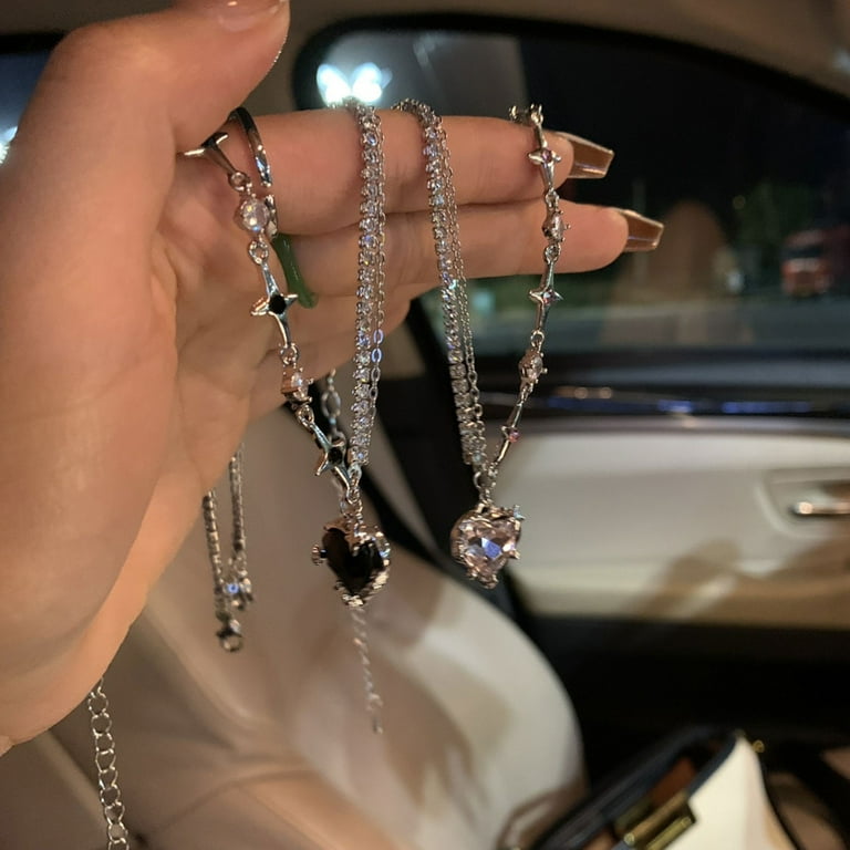 AOOOWER Y2K Crystal Heart Pendant Necklace Women Fashion