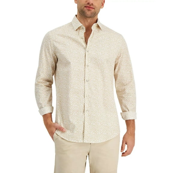 Alfani Men's Relaxed-Fit Floral Print Shirt in Winter Ivory CB-Small