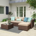thumbnail image 2 of JOIVI 5 Pieces Outdoor Patio Furniture Set, All Weather PE Wicker Rattan Sectional Furniture Set with Beige Cushions and Coffee Table, Brown, 2 of 9