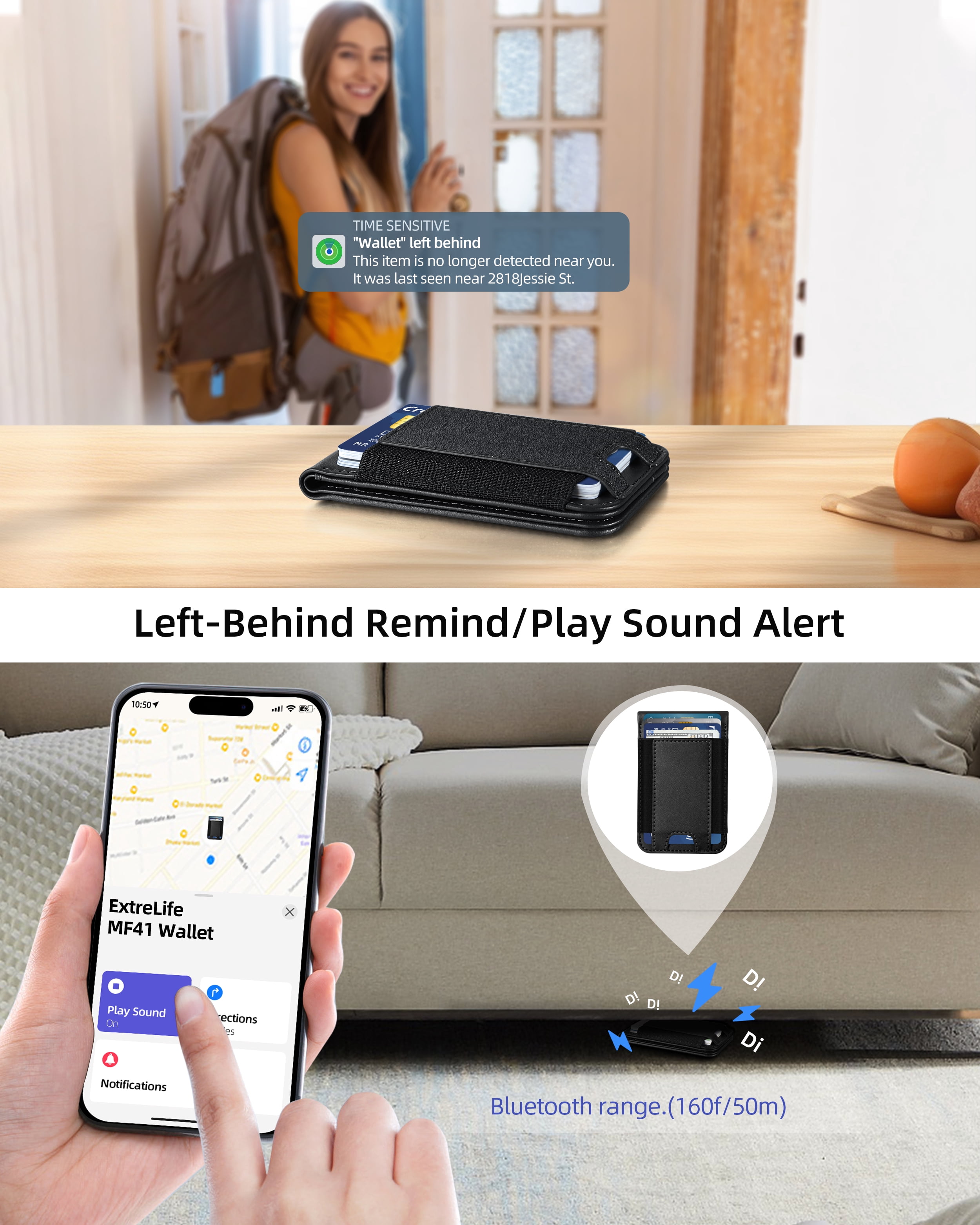 ExtreLife Magnetic Wallet with Find My, Magnetic Card Holder with Adjustable Phone Stand Compatible for iPhone 17/16/15/14/13/12 Series, RFID, Leather, Fits 8 Card
