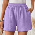 thumbnail image 3 of TAGOLD Elastic Waist Pants Short Pants Solid Color Vintage Casual Shorts Functional Side Storage Pockets Elastic Waist Loose Summer Daily Bottoms, 3 of 5