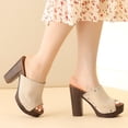 thumbnail image 2 of BLISSFUL STEP Women's Open Toe Platform Chunky Heel Slides Sandals Beige (Size 7), 2 of 6