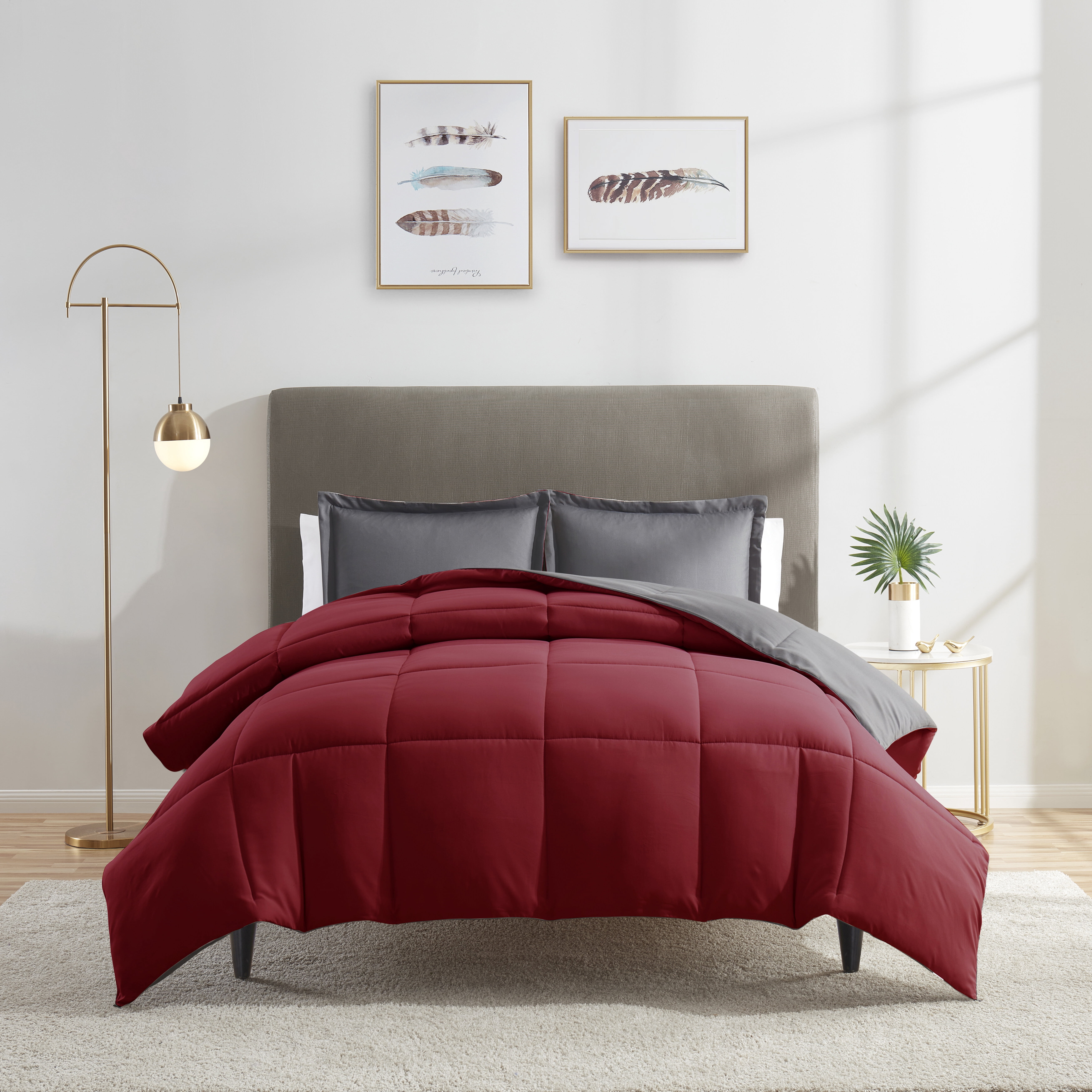 Nestl 3-Piece Soft Down Alternative Reversible King Comforter Set, King/Cal King, Grey & Burgundy