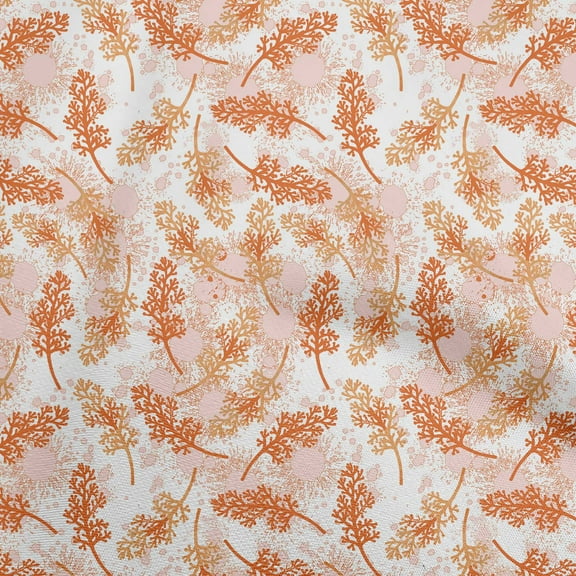 oneOone Cotton Cambric Orange Fabric Leaves Craft Projects Decor Fabric Printed By The Yard 42 Inch Wide