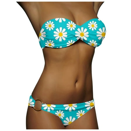 Wijhcboe Push Up Bandeau Women Swim Shorts and Bikini Top Bikini Set Blue and Womens Long Board Shorts White Stripes Striped Women s Womens Swim Shirt and Short Set Pushup Swimsuit