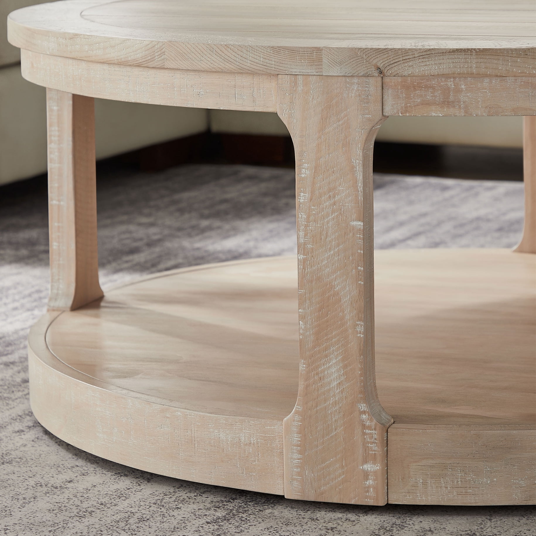 Round Coffee Table on Wheels, 40" Wooden 2-Tier Circle Coffee Table with Storage Shelves, Modern Accent Center Table for Living Room, Oak
