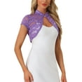 thumbnail image 4 of INSPIRE CHIC Women's Lace Bolero Shrug Stand Collar Button Short Sleeve Shoulder Cover Up M Purple, 4 of 6