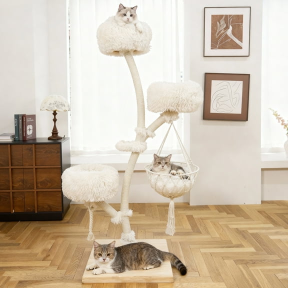 Modern Multi-Level Cat Tree Tower for Indoor Cats, 70" Large Cat Trees with Sisal Scratching Post, Luxury Cats Tower Furniture for Multiple Cats with Swing Hammock, Condo for Multiple Cats