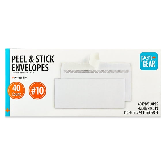 PEN GEAR #10 Privacy Tint Peel and Stick Envelopes, White, 4.13 in x 9.5 in, 40 Count